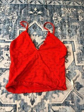 Free people Red Eyelet Lace Trim Camisole Tank Top